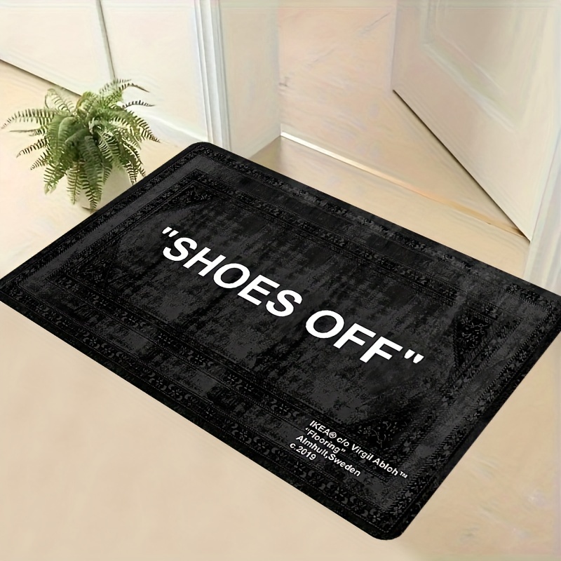 TEMU 1pc "" Humorous Black Patterned Doormat Kitchen Rugs Square Weight 500g Polyester Material, Fleece Absorbent Durable Soft Comfortable Easy To