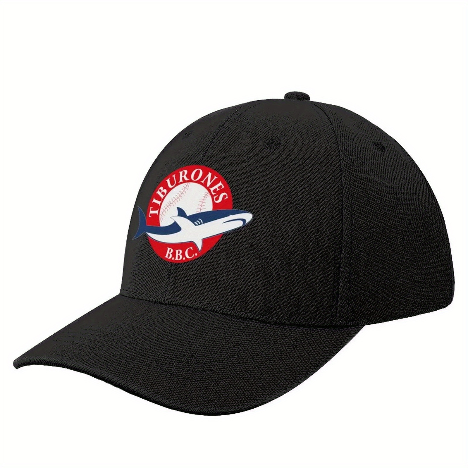TEMU Gorra de béisbol con de tiburón de Venezuela - Negro, estilo casual, poliéster, lavable a , con instrucciones de cuidado, gorra de béisbol