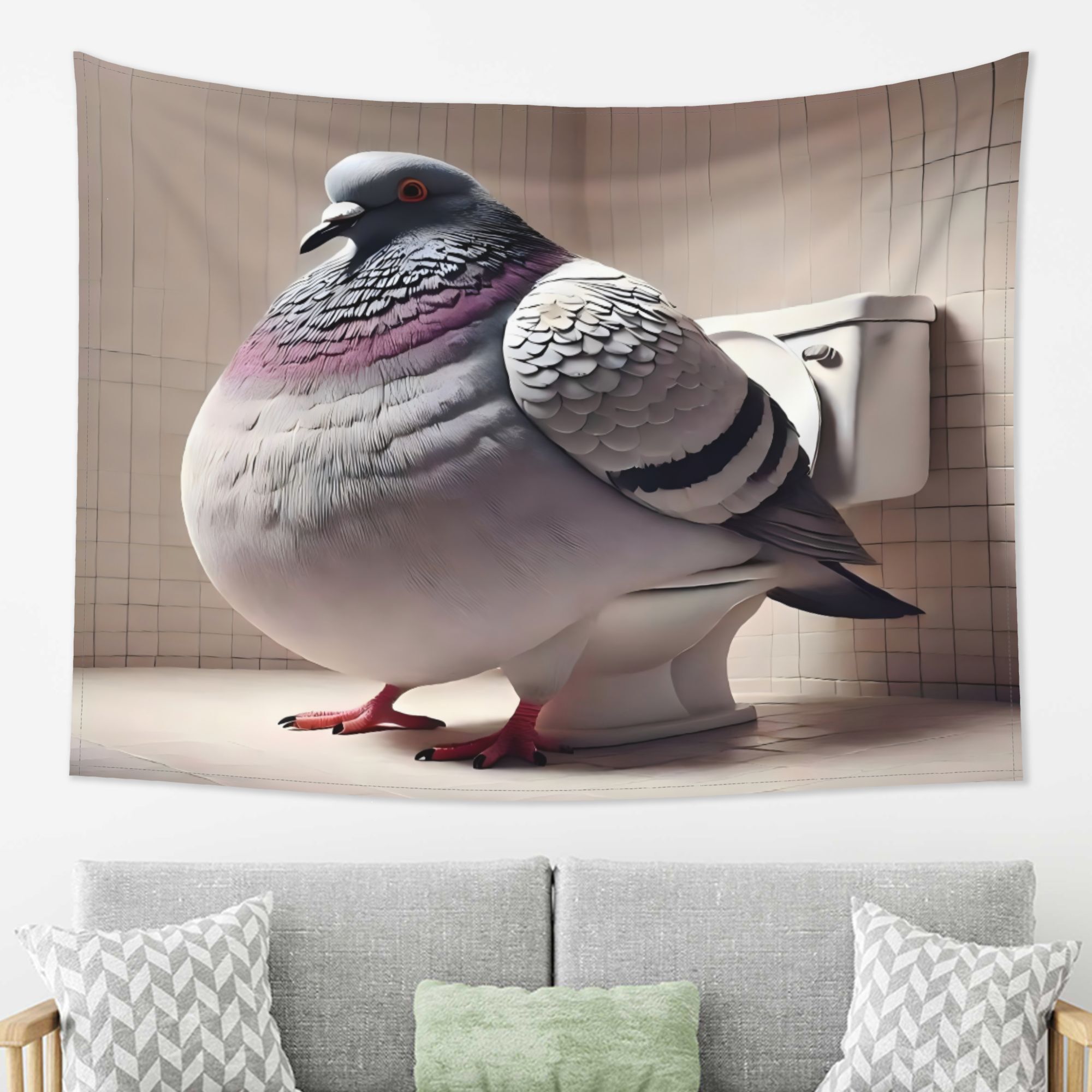 TEMU Pigeon Poop Tapestry Suitable For All Holidays - Horizontal Wall Hanging With Pigeon & , Fabric Decor For Living Room, Bedroom, Office - Modern