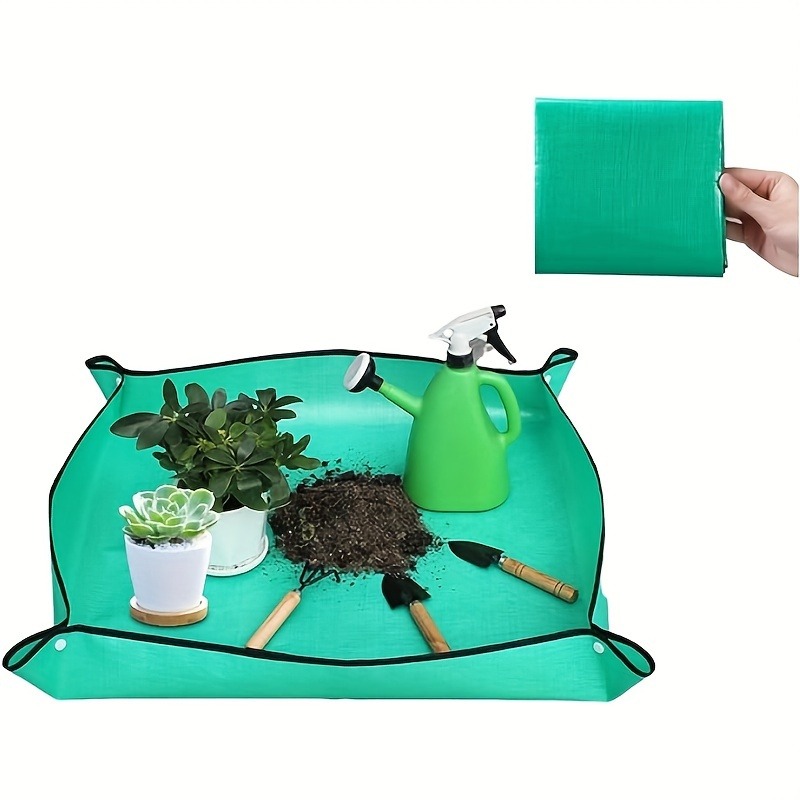 Wasserdichte Umtopfmatte Für Pflanzen – 50x50 Cm, Faltbar, Mit Anti-Verschütten-Kanten, Grün