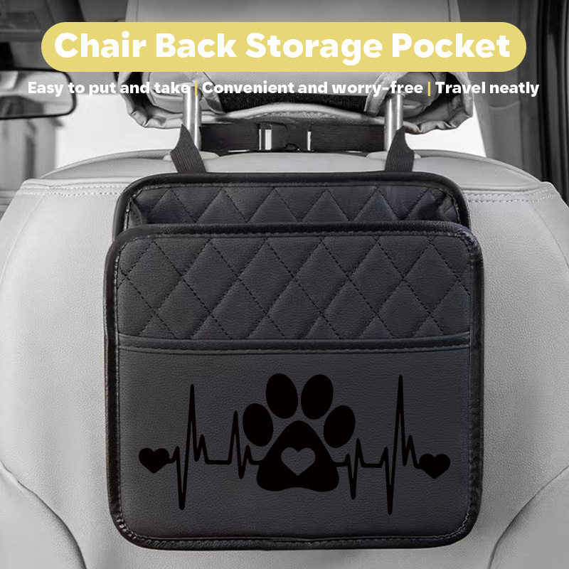 TEMU Car Seat Back Organizer Storage Pouch Printed Faux Leather Waterproof Anti-dirty Large Capacity Vehicle Seat Back Organizer Car Interior