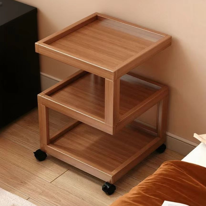 Modern Minimalist Side Table - Mobile Accent Table with Casters, Two-Tier Storage Shelf, Acrylic top & Wooden Legs, Space-Saving   Room, Bedroom, Home Office - Easy  , Table for Living Room, Bedroom Nightstand, Elevated Desktop Edge,   Style, Durable Construction, Small  