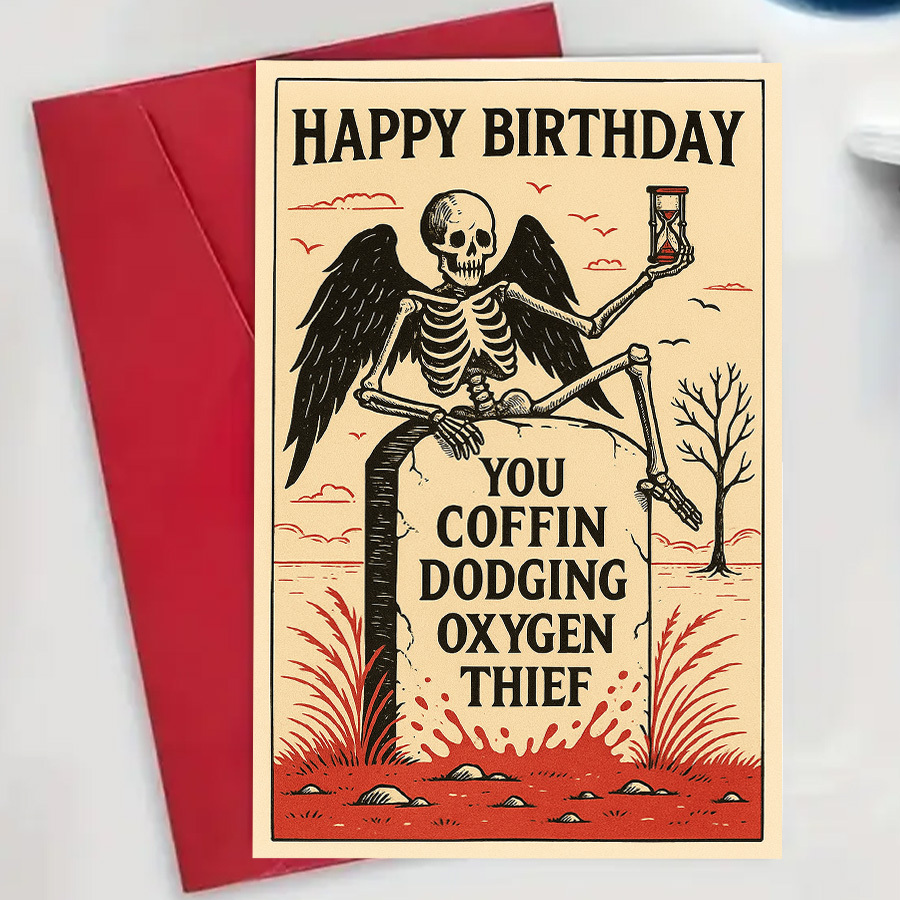 1pc Funny Gothic Birthday Card For Who Love Dark Humor Featuring Skeleton And Tombstone Perfect For And Gift Occasions Envelope And Card