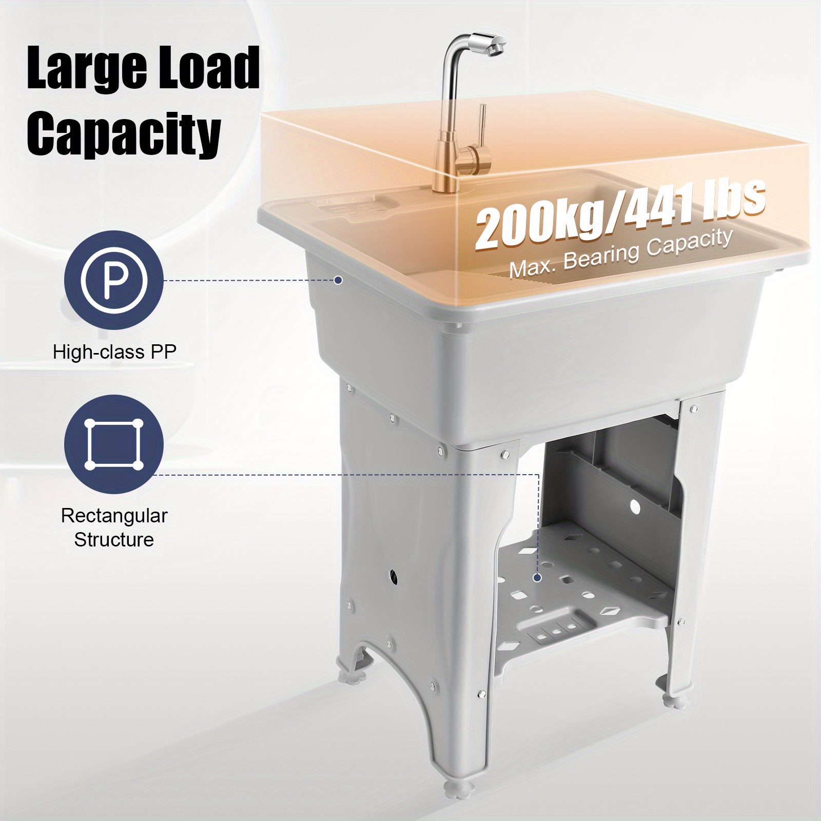 31.5Inch Plastic Utility Sink With Washboard And Hot & Cold Faucet