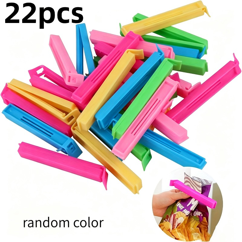 TEMU 22-pack Plastic Food Bag Clips, Random Colors, Reusable Snack Bag Sealing Clips, Suitable For Kitchen Storage, Food Storage, Storage Additions,