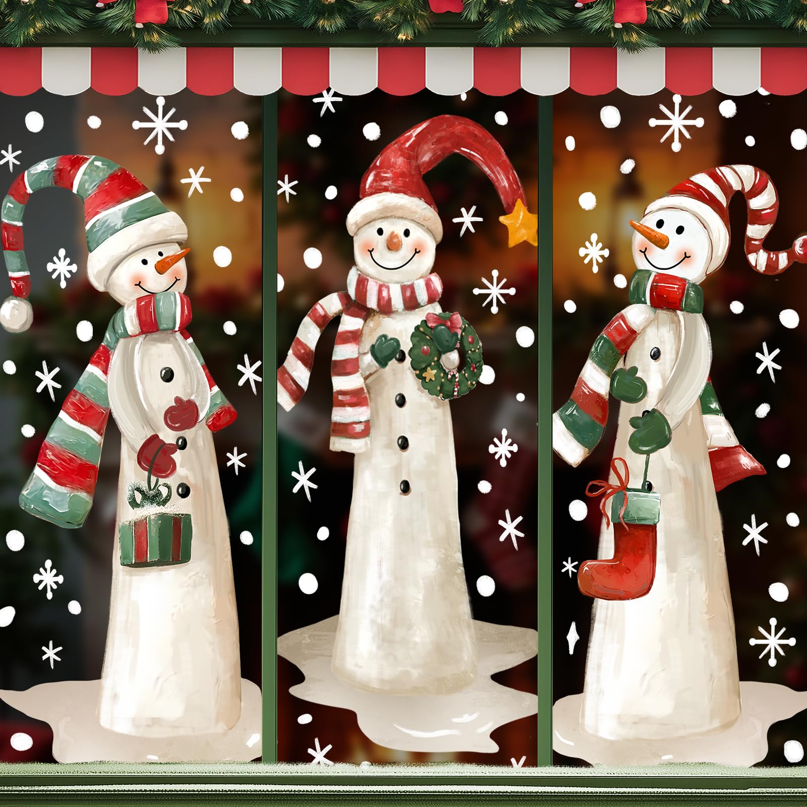 TEMU Christmas Extra Large Snowman Window Clings, Winter Snowflakes Xmas Window Stickers Decals For Indoor Outdoor Home Holiday Party Decorations