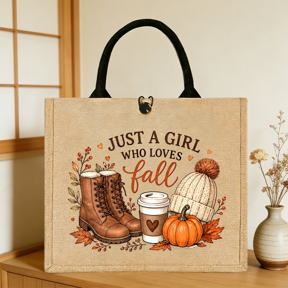 TEMU Cadeau pour Elle/Lui 1 pièce Sac fourre-tout en jute de grande pour femme, sac à main en fibre durable avec motif d'automne, multicolore pour -,