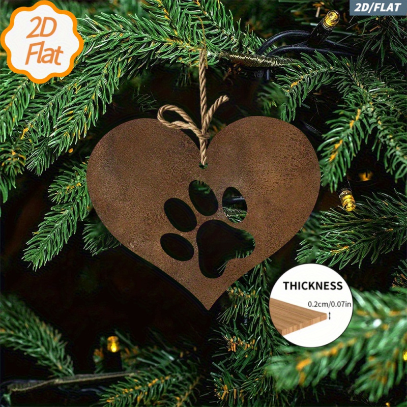 TEMU 2d Flat, 1pc Rustic Farmhouse Dog Paw Heart-shaped Wall Decor - Artificial Suitable For Indoor/outdoor Christmas Tree Ornament, Pastoral Hanging