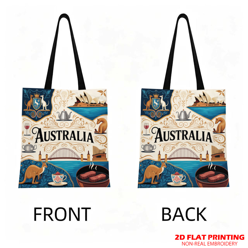 TEMU 2d Printed Single Vintage Australian Iconic Pattern Tote Printed Tote Bag For Casual Travel, Beach Use, Large Capacity, Reusable Shoulder