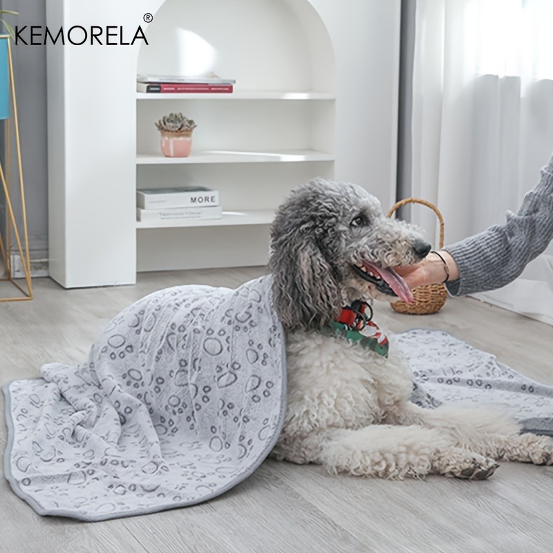 TEMU Kemorela Soft Flannel Pet Blanket For Dogs And Cats, Machine Washable Polyester, Thickened Warm And Comfortable, Paw Print Design, Dog Sleeping