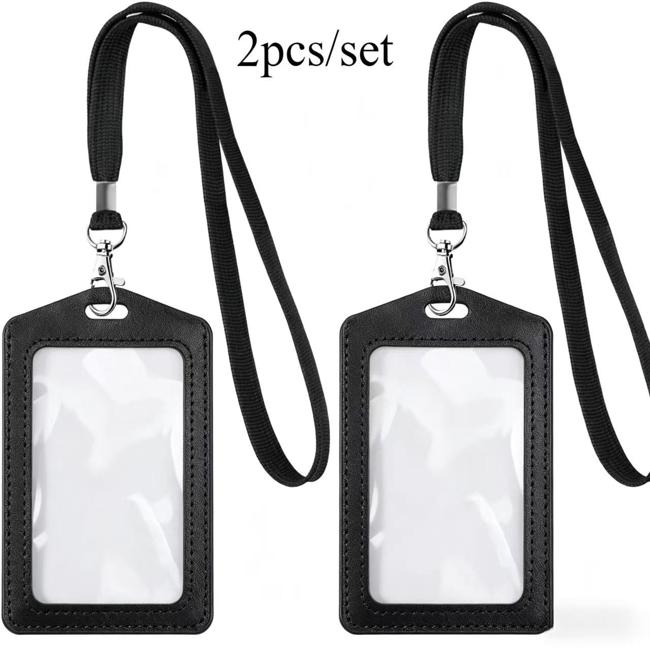 TEMU 2pcs Card Holder + 2pcs Lanyard, Pu Card Holder Coin Purse For Men And Women, High-end Wallet With Lanyard, Simple Id Holder With Badge Reel