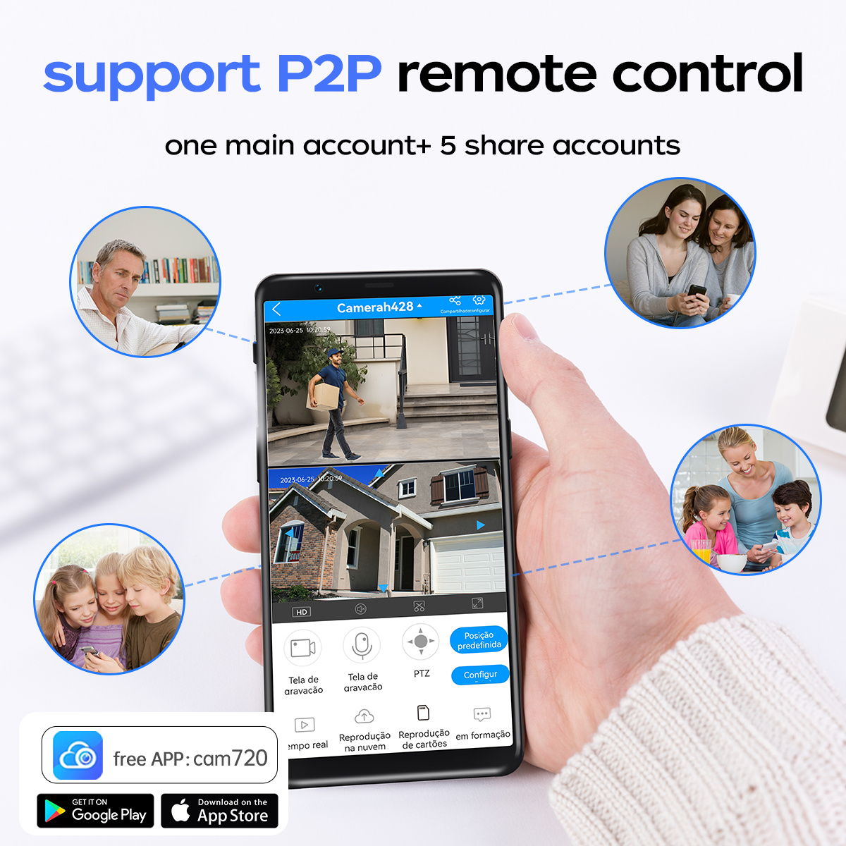 Full HD Wifi apsaugos kamera, 10X optinis priartinimas, PTZ su 3 objektyvais, IPX6, valdymas programėle, spalvotas naktinis matymas, dvipusis garsas, judesio aptikimas ir automatinis sekimas, namų apsaugos garso signalas, nuotolinis stebėjimas / išmanioji apsaugos įranga