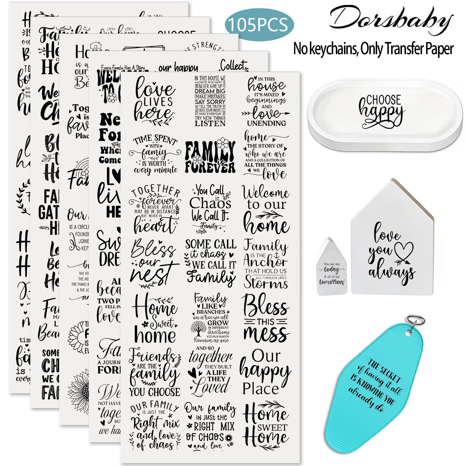 TEMU 105 Family Quotes Rub-on Transfer Paper, Diy Home Decor Creative, Suitable For Furniture, 16oz Glass Cups, And Journals, Ideal For Decoration