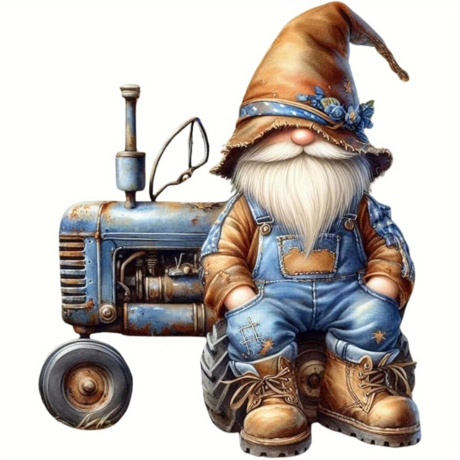TEMU Whimsical Farmer Gnome With Vintage Tractor Vinyl Decal Sticker - Matte Self-adhesive For Tumblers, Laptops, Phones, - Durable Use On Glass/ , Phone Decoration | Versatile Surface Application