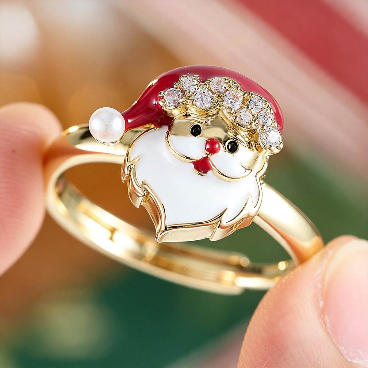 Women's Santa Claus Cartoon Design Ring, Copper with Zirconia