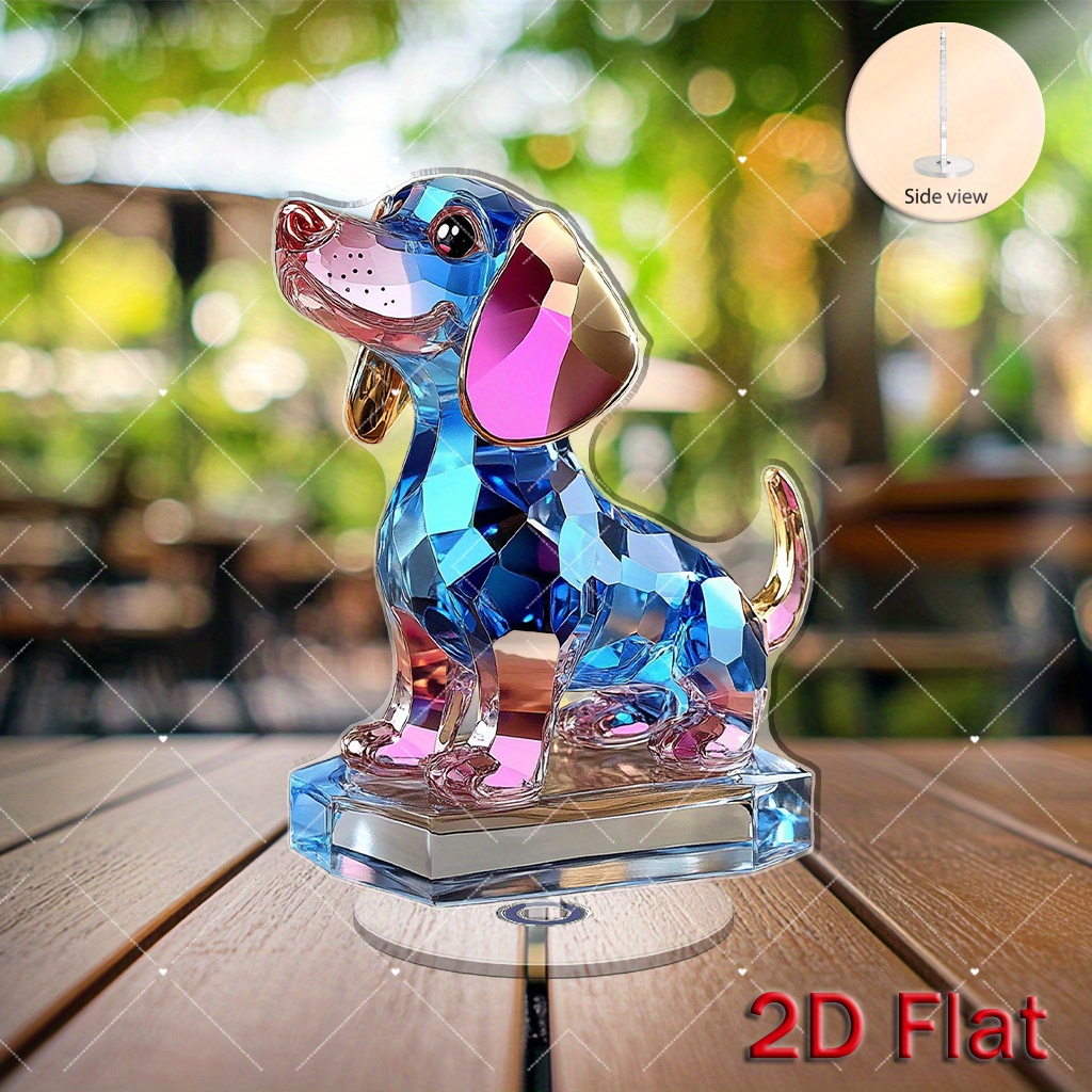 TEMU 2d Flat, Dachshund-themed Spinning Desk Ornament With 360° Rotating Base - Crystal Dachshund Figurine Suitable For Decoration, Miniature