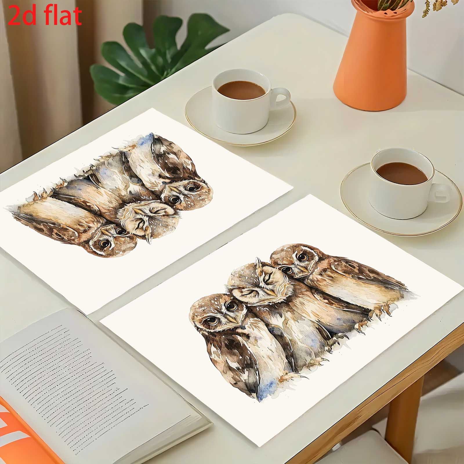 Set Of 4 Watercolor Owl Placemats Table Mats Home Kitchen Decor_voghion.com