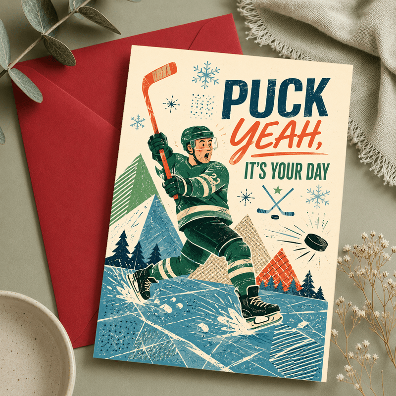 TEMU Puck , c'est votre jour ! Carte de vœux rétro de hockey pour meilleure ou coéquipière - Parfait pour un anniversaire, de match ou pour . 1 carte