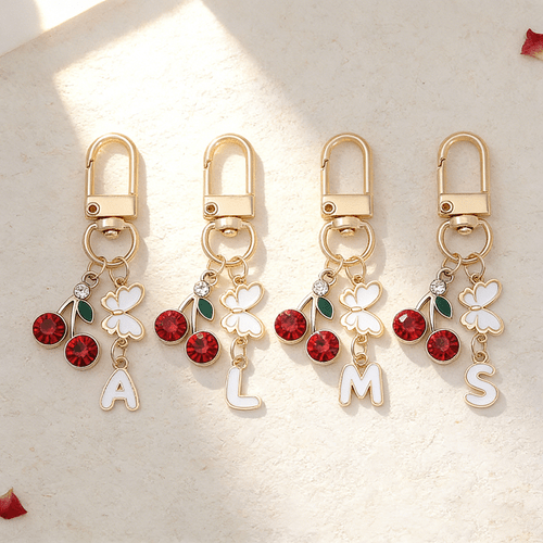 1pc fruit alphabet pendant cherry keychain cute bag car keychain decoration accessory for women