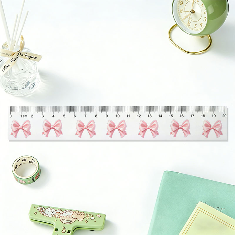 1pc 20cm Transparent Plastic Ruler - Pink Bow , High-quality Drawing Ruler Suitable For School, Office, Art, And Mathematics, Compact And Durable, Art Drafting | Transparent Ruler |