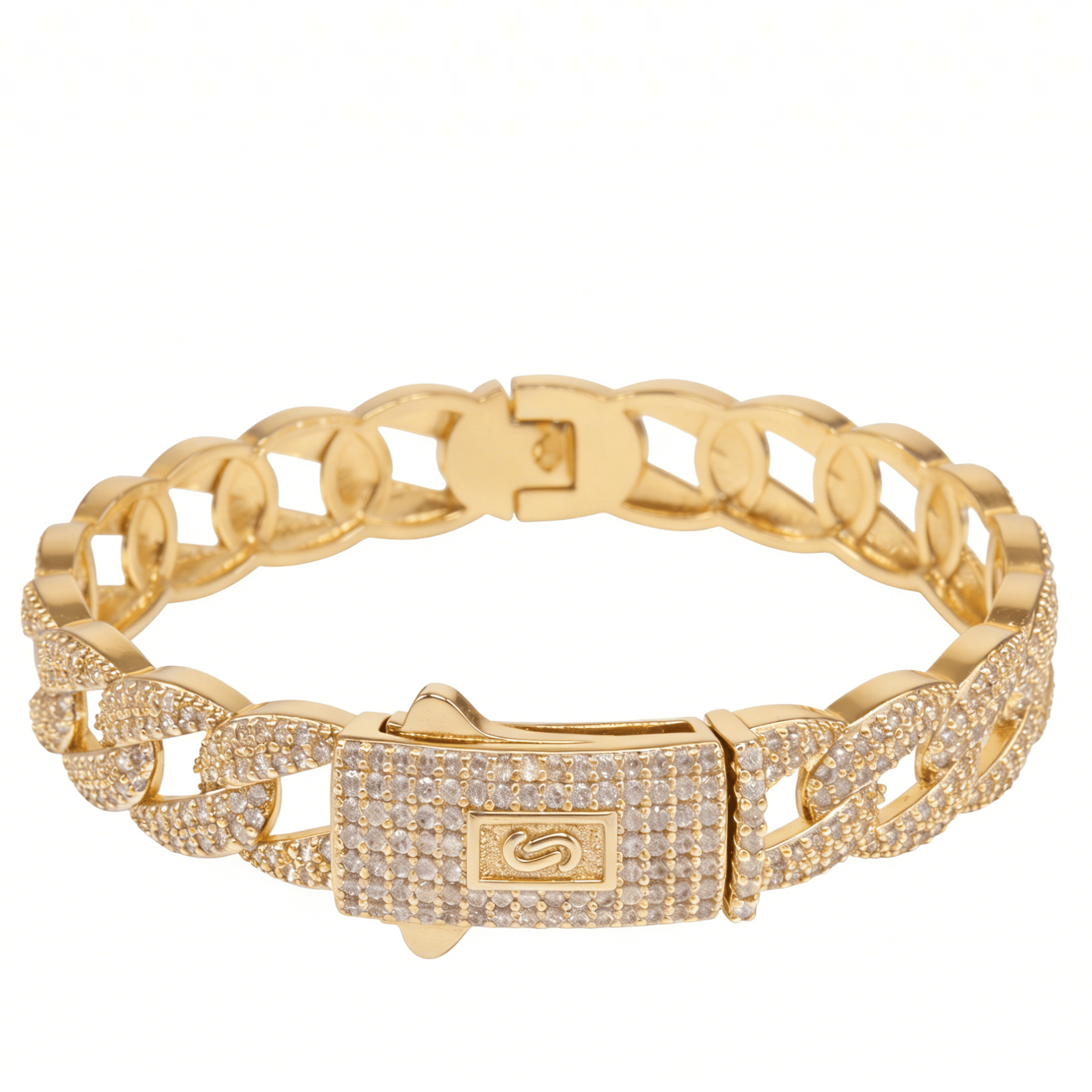 TEMU A Women's Fashion Bracelet In Style, Featuring Golden Geometric Shapes With Copper Inlays And Synthetic Synthetic Zirconia, Suitable For Daily