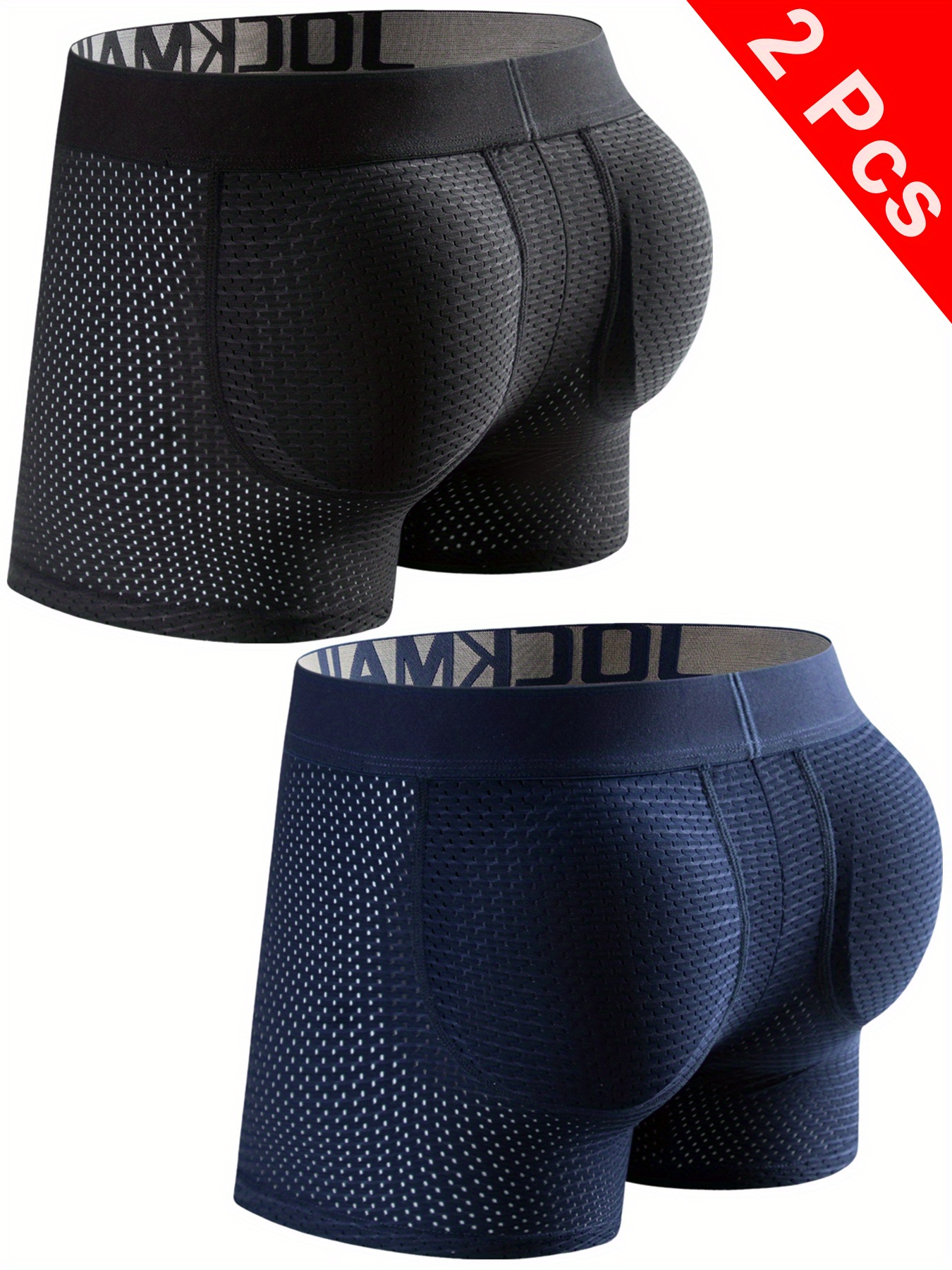 2pcs   mens breathable mesh boxer briefs with removable padded hip insert stretchy   effect whitening   comfortable underwear for casual attire everyday underwear stylish boxer shorts breathable mesh  