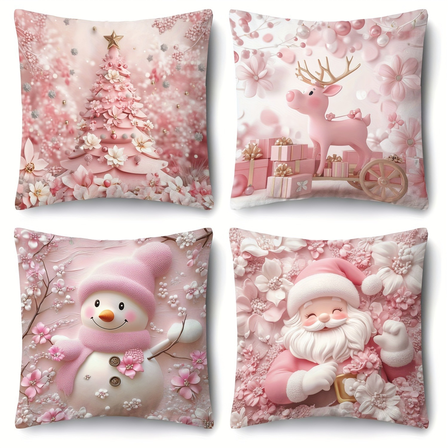 

Set Of 4 Christmas Pillowcases Zippers - , , - For & Car Decor - Santa , , Snowman, And