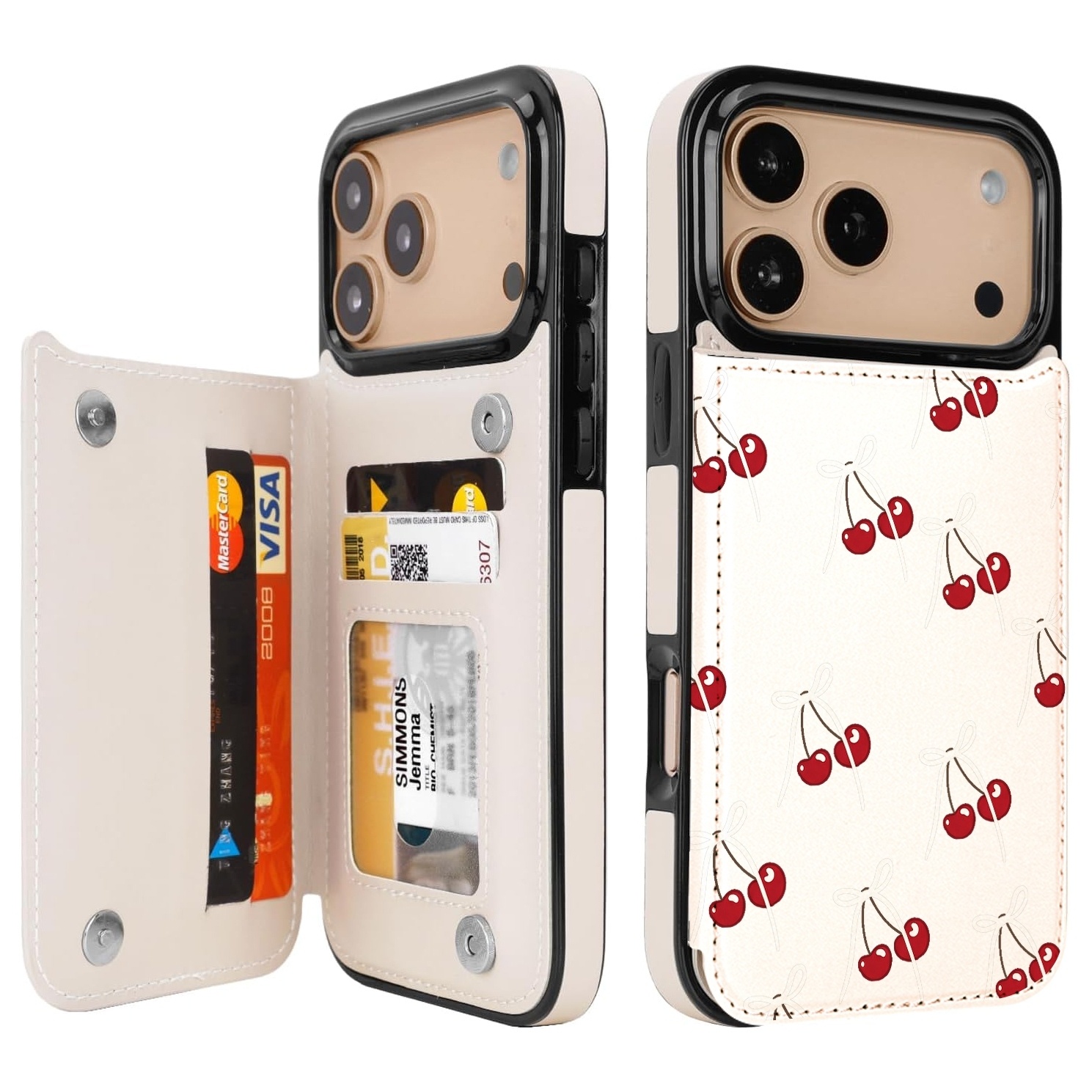 TEMU Phone Case - Cute Cherry Ribbon Girly Phone Case, Fresh New Faux Leather Cover Movie Stand Card Holder Flip Case, Suitable For 7/8g Xs Xr