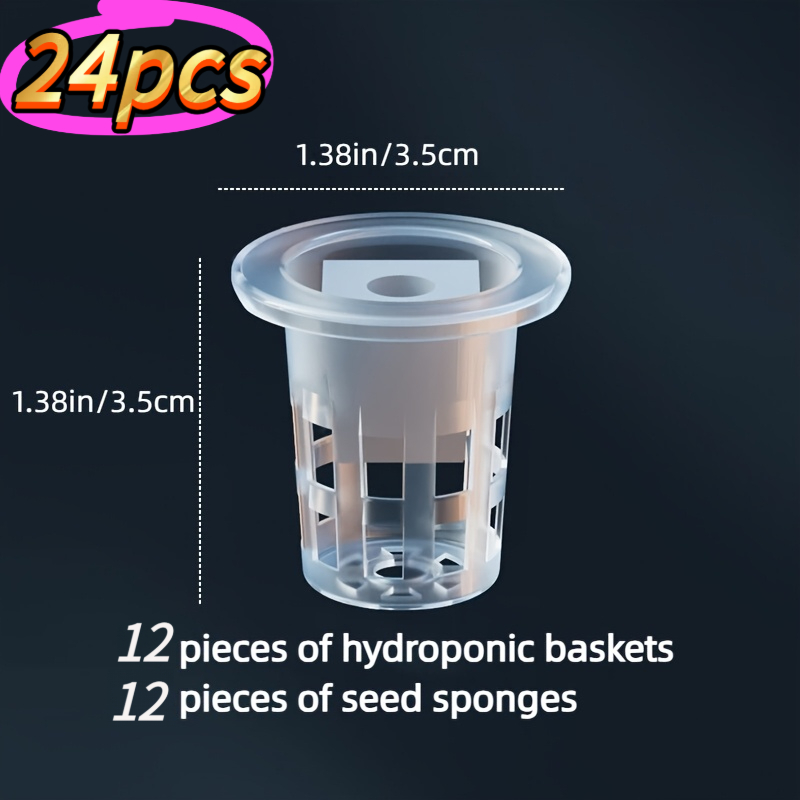 TEMU 24pcs Hydroponic Seedling Basket Set (includes 12pcs Seedling Trays And 12pcs Seedling Sponges) | Transparent Root System Balcony Greenhouse