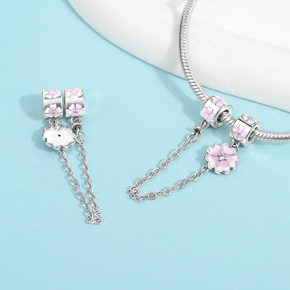 925 Silver Flower Safety Chain Bead Pendant
