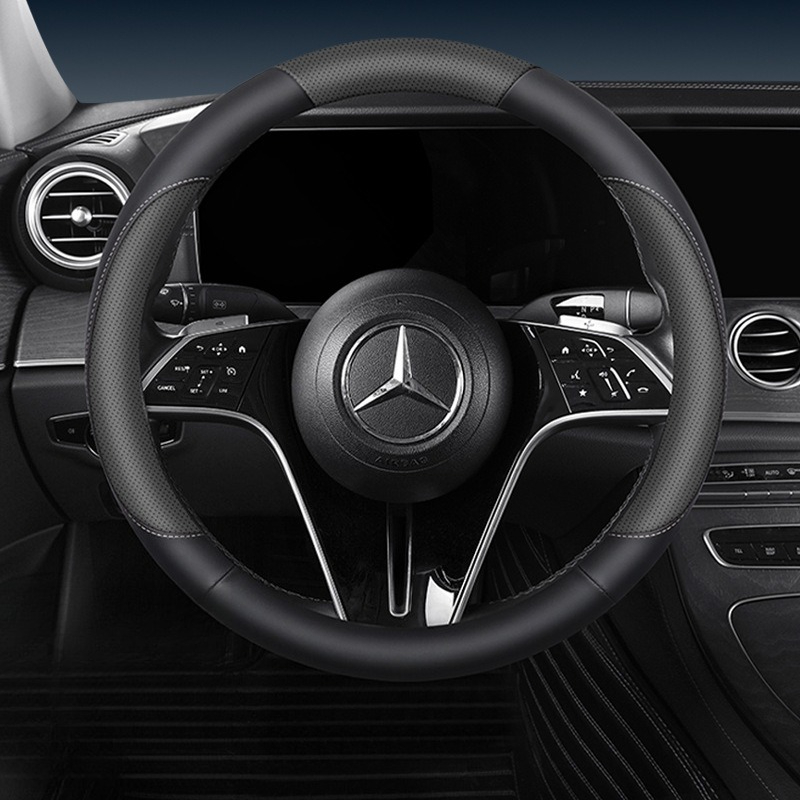 Image of Universal Car Steering Wheel Cover, Texture Pu Leather Non-slip Steering Protector, 38cm O D Shape Auto Steering Wheel Sleeve For Most Vehicles