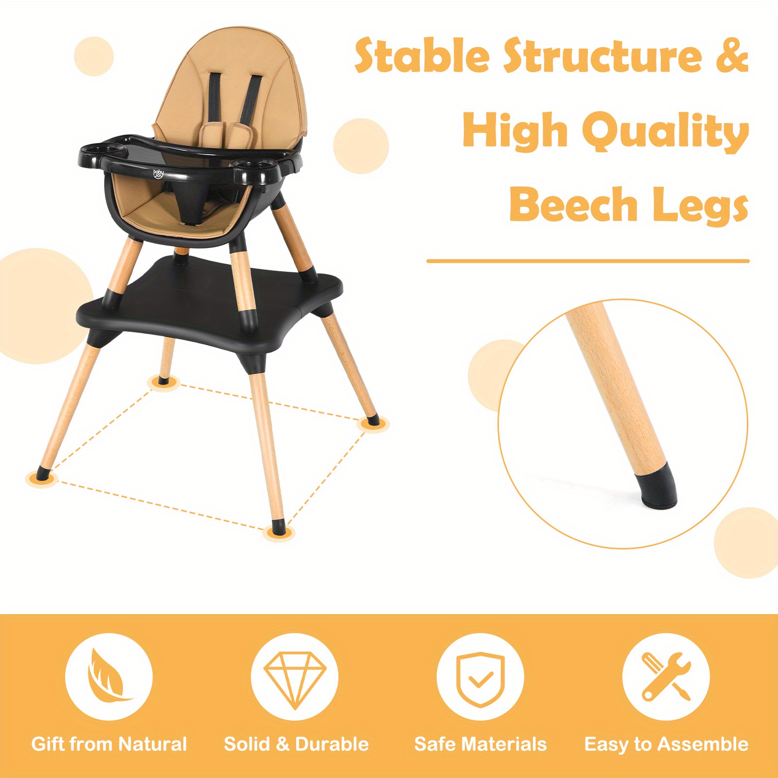 COSTWAY 6-in-1 Convertible High Chair with 6-in-1 Functionality - Wooden & Plastic Construction, Adjustable Height & 5-Stage Developmental Support