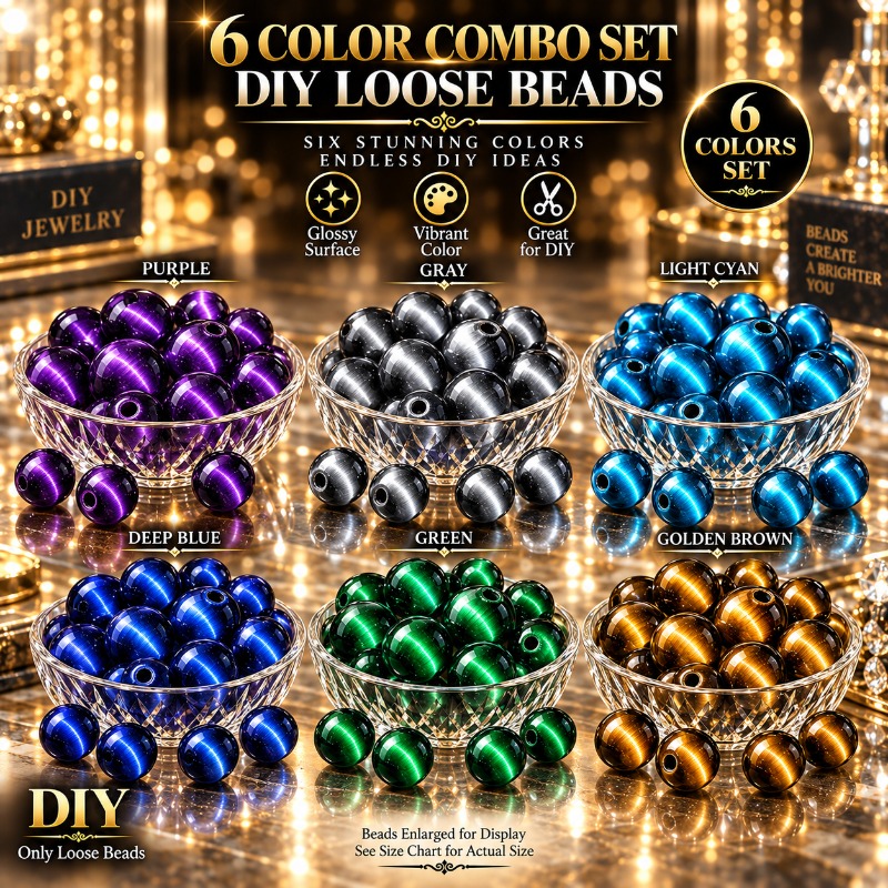 TEMU 77-delige set 8 mm 6-kleuren gradiënt tijgeroog kralen, glas materiaal, sieraden materialen, sieraden kralen stringing, handgemaakt, decoratieve