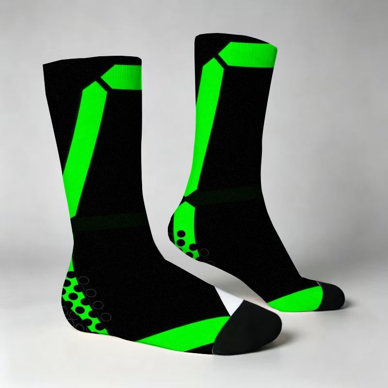 TEMU Neon Green And Black Graphic, Modern Geometric Pattern Athletic Socks, Lightweight Breathable For Running Sports Training