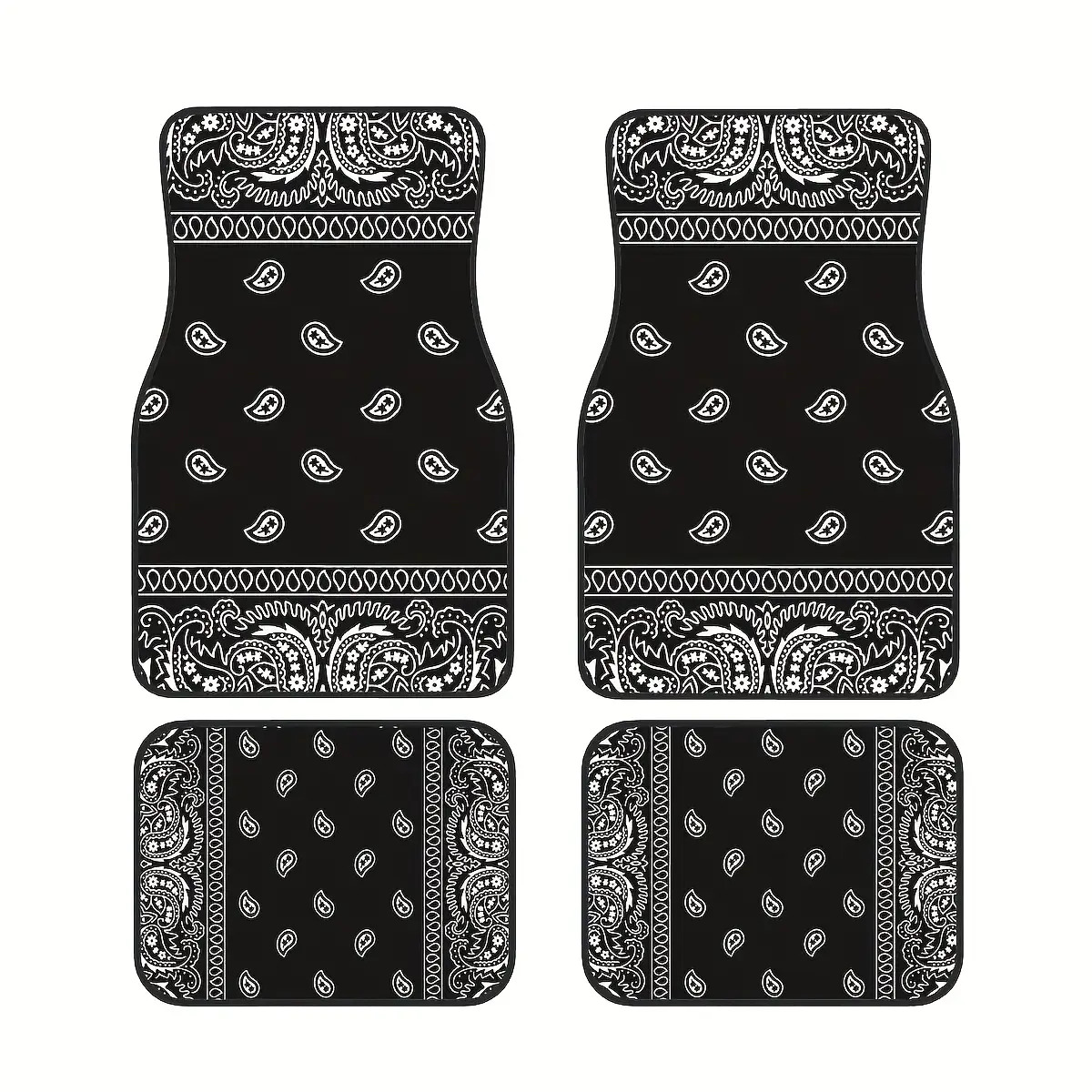 Black And White Print Universal Car Floor Mats 4pcs Set 100% Polyester Fiber Decorative Auto Mats For Vehicle Interior Additions
