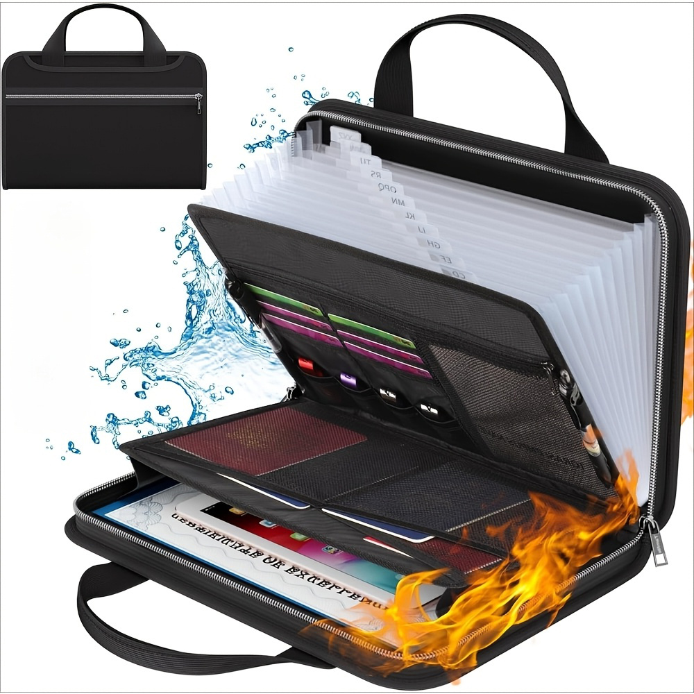 2pcs Fireproof Expanding File Organizer With 13 Pockets, Heavy-duty A4 File Folder With Handle, Zipper Closure, Office, School, Ideal For Receipts, , Important Papers, Durable & Easy-to-use