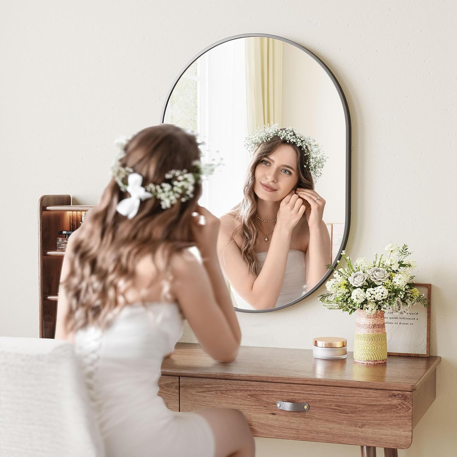 50 x 70cm Oval Wall Mirror for Living Room & Bedroom