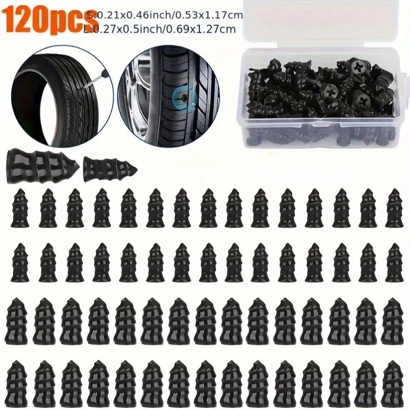 TEMU 120 Tire Repair Nails, Including 60 Large And 60 Small Sizes, Vacuum Rubber Plugs - Suitable For Cars, Motorcycles, Trucks, And Bicycles
