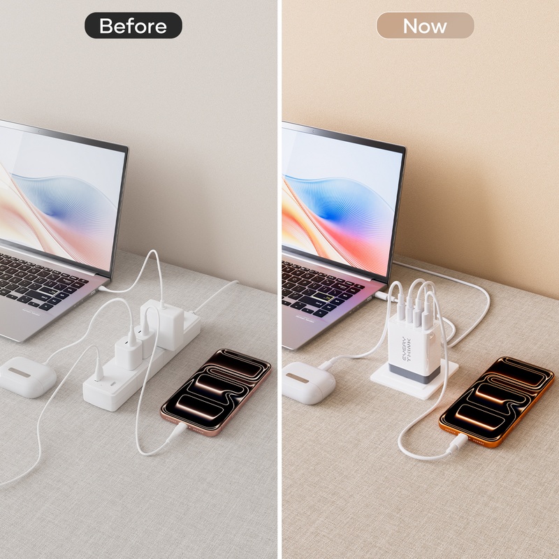 4-Port USB A+C Wall Charger Block: 10W Fast Charging Adapter with 2 USB-C & 2 USB-A Ports, Compatible with iPhone 16/15,, iPad