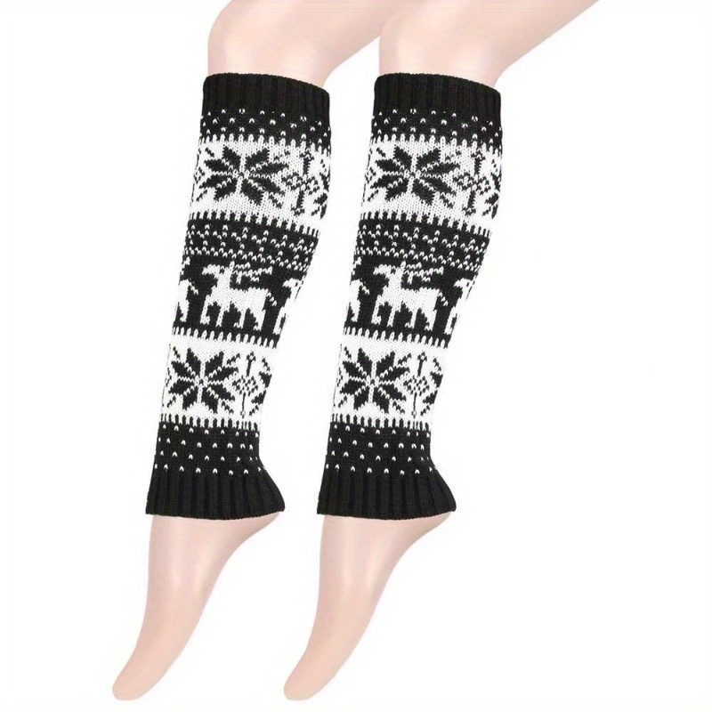 Image of Ls- Women's Warm Socks, Warm Knee Pads And Foot Warmers, Christmas Holiday Snowflake And Reindeer Warm Socks - Comfortable Knee Socks With Boot Cuffs - From