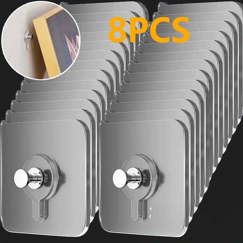 8pcs strong   wall hooks no drill waterproof contemporary plastic hooks for kitchen bathroom     hanging for pictures frames posters clocks bathroom hooks utility hooks picture hanging modern hooks stylish