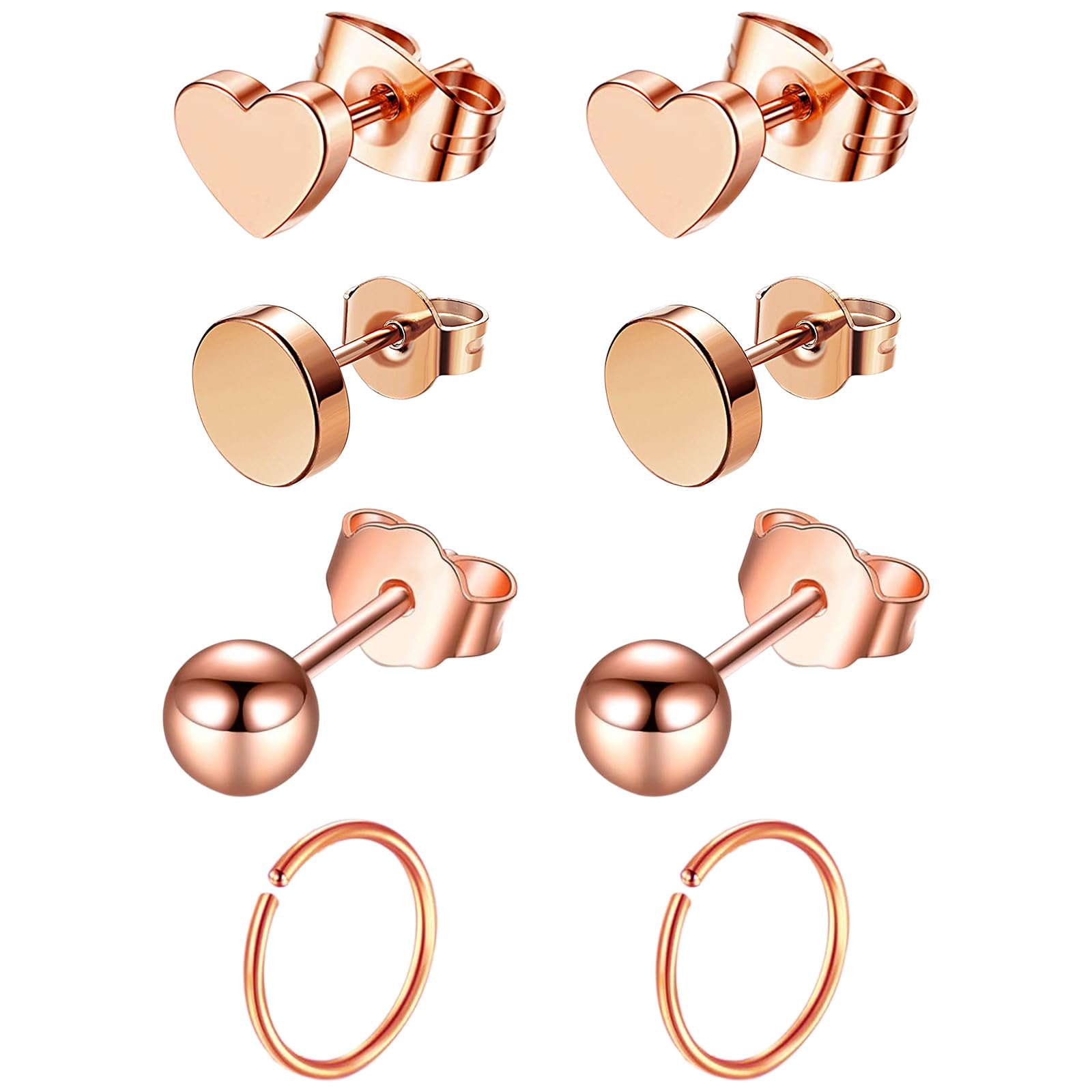 Image of Jewelrywe Women's Elegant Stud Earrings: 3 Pairs Ladies Stainless Steel Fashion Earrings Set Exquisite Heart/round/spherical-shaped Earrings Jewelry Gift For Christmas Party Valentine's Day Birthday