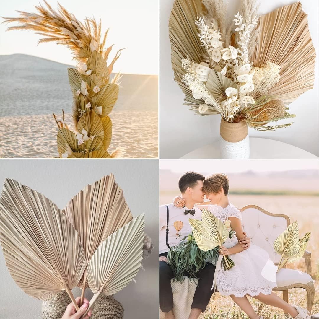 Image of 10pcs Dried Palm Leaves Boho Palm Leaves Decor Natural Dried Palm Fans For Wedding Table Home Bouquets Leaf Party Decorations Artificial Plants