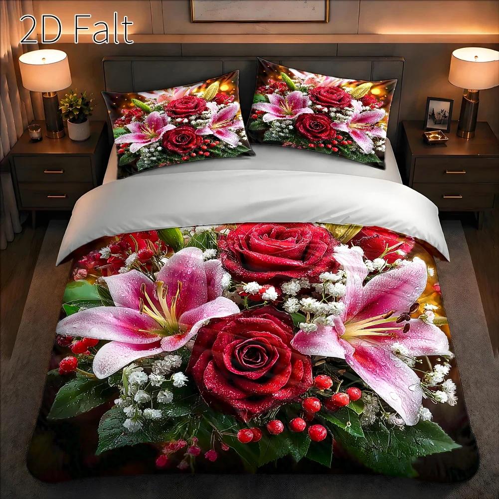 TEMU 3pcs Duvet Cover Set, 1 Duvet Cover   2 Pillowcases, No Filling, And Rose Theme, Realistic Style, Valentine's Day, Romantic, Suitable For ,