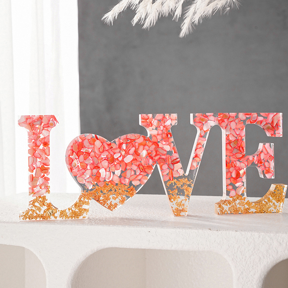 

1pc Resin "love" Letter Decor For Valentine's Day - 3.07" H X 7.95" W, , Ideal For Wedding & Anniversary Celebrations, Indoor Tabletop Display, Unique Gift Idea, Valentines Decorations