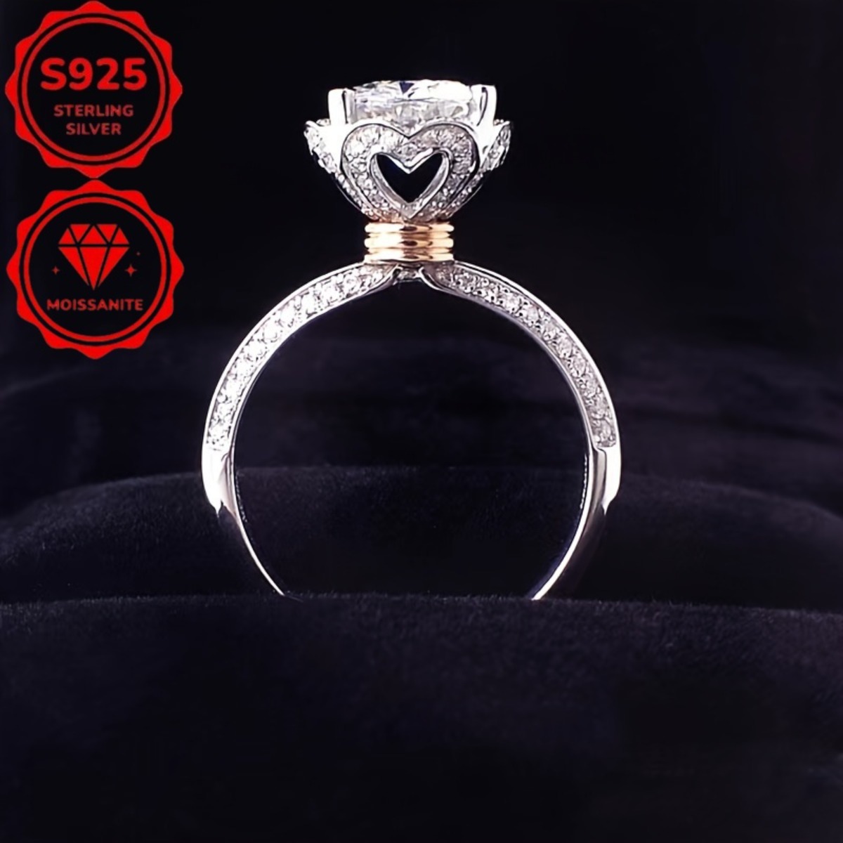TEMU S925 Silver 1 Carat Moissanite Engagement Ring, Romantic , Fashionable , Gift For Girlfriend, Birthday, Anniversary, Holiday, Valentine's Day