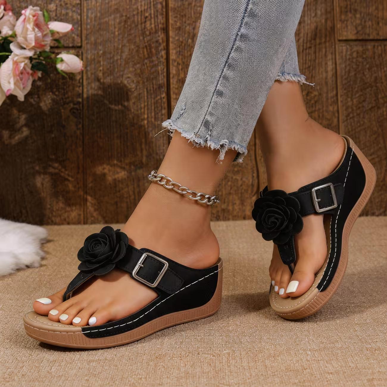 Women's Trendy Shoes: Comfortable New-Style Wedge-Heel Platform Sandals-Stylish and Versatile Women's Footwear; Casual Floral Sandals and Comfortable Flip-Flops Perfect for Casual Attire, Women Shoes