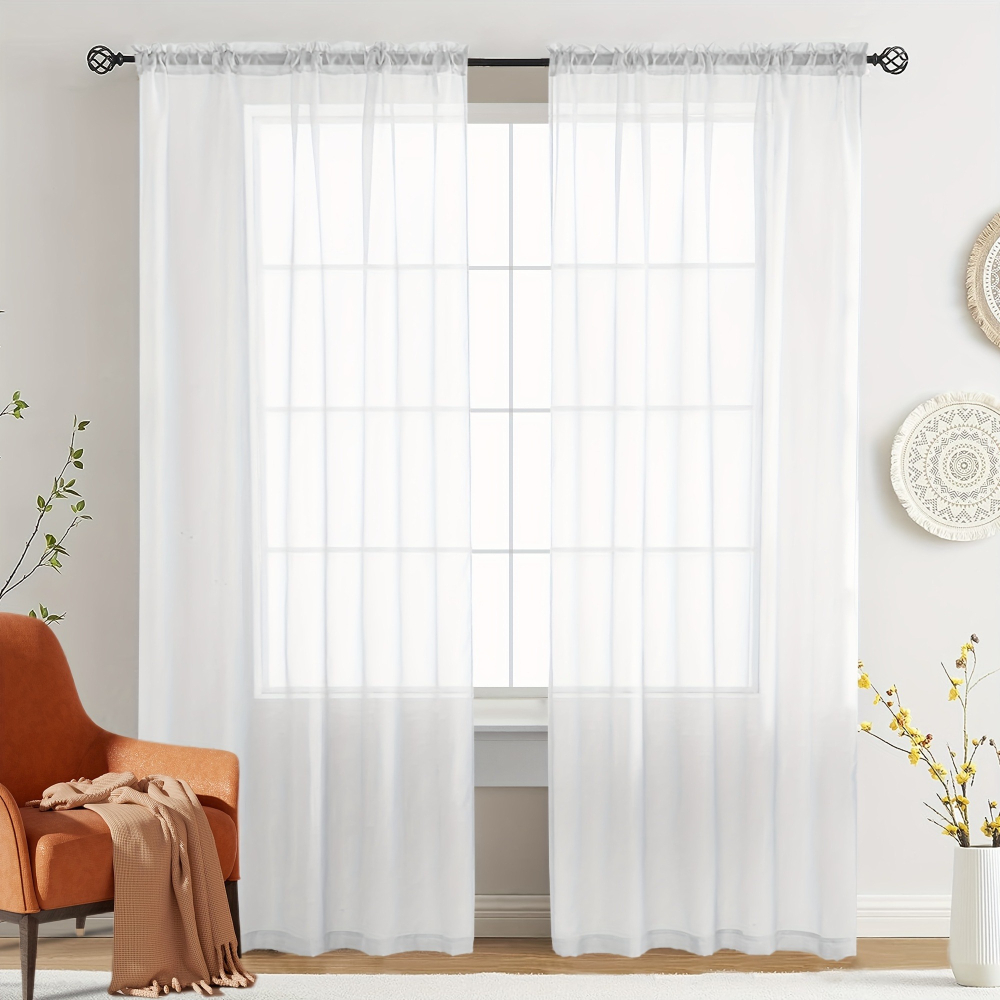 TEMU 2pcs White Rod Pocket Sheer Curtains, Lightweight Translucent Non-wrinkle Flowing Semi-sheer Drapes, Soft Light-transmitting Curtains, Suitable