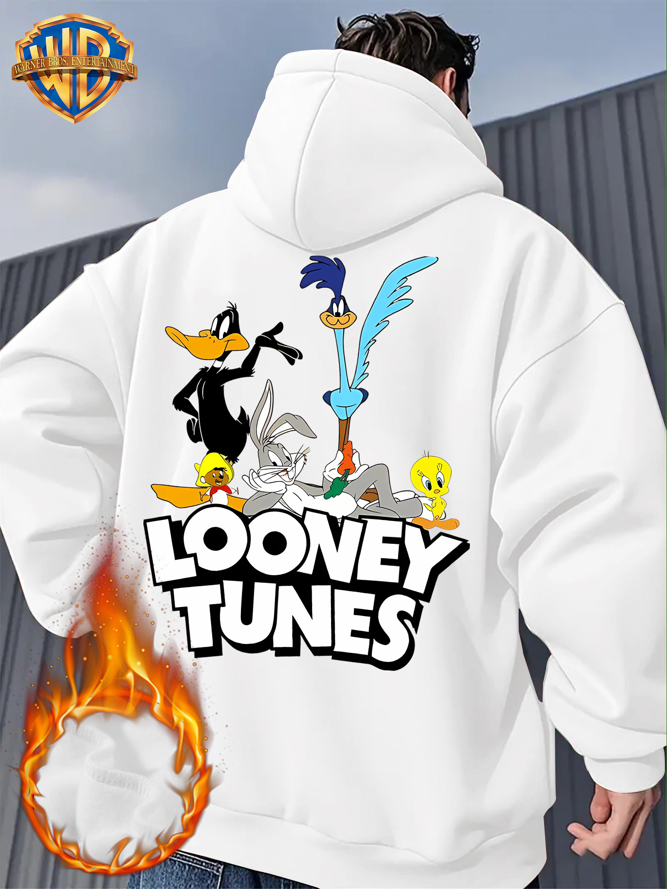    . officiële   trui - heren & unisex retro cartoon pullover met  ,   duck en     - verstelbare capuchon in koningsblauw voor casual winteroutfits & thematische evenementen - wasbaar    . animatiekleding, street fashion kleding, pluche binnenkant 0