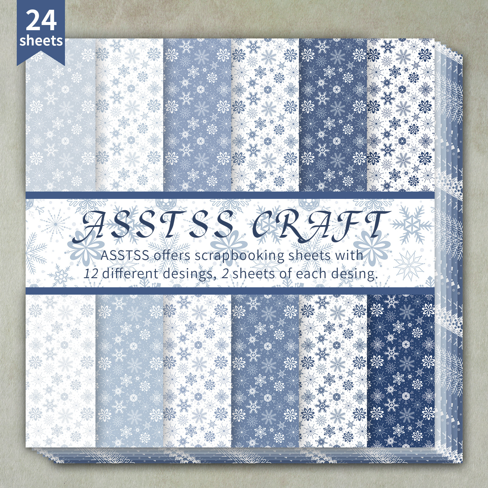 TEMU ASSTSS Bloc de Papier Scrapbooking de 24 Feuilles avec de Neige d'Hiver & Design Floral 6"x6" - Carton Épais Adapté pour Journaling, Art de